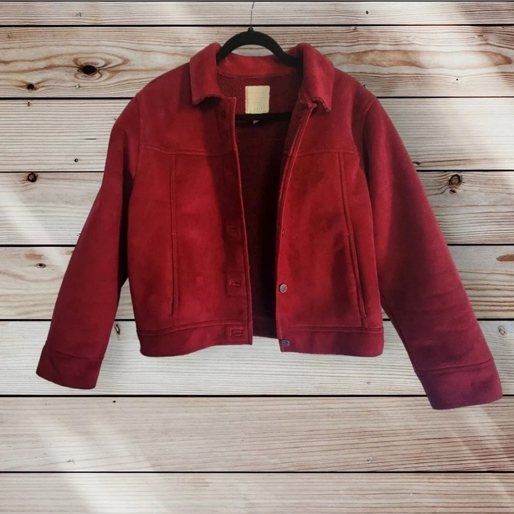 Women's J. Jill Sherpa Lined Faux Suede Jacket Red Size Small